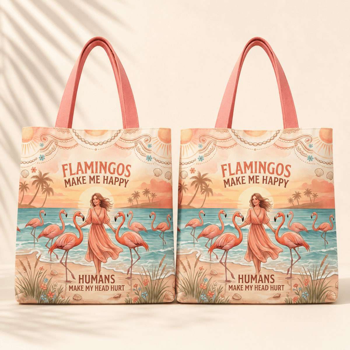 Flamingo Tote Bag for Women, Tropical Beach Bag, Pink Flamingo Canvas Tote, Funny Beach Lover Gift, Coastal Summer Bag - FlamingoAholic