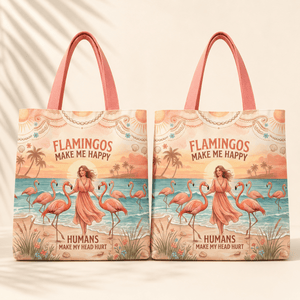 Flamingo Tote Bag for Women, Tropical Beach Bag, Pink Flamingo Canvas Tote, Funny Beach Lover Gift, Coastal Summer Bag - FlamingoAholic