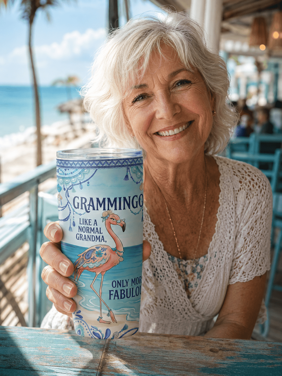 Flamingo Tumbler 20oz for Grandma, Grammingo Stainless Steel Tumbler, Funny Grandma Gift - FlamingoAholic