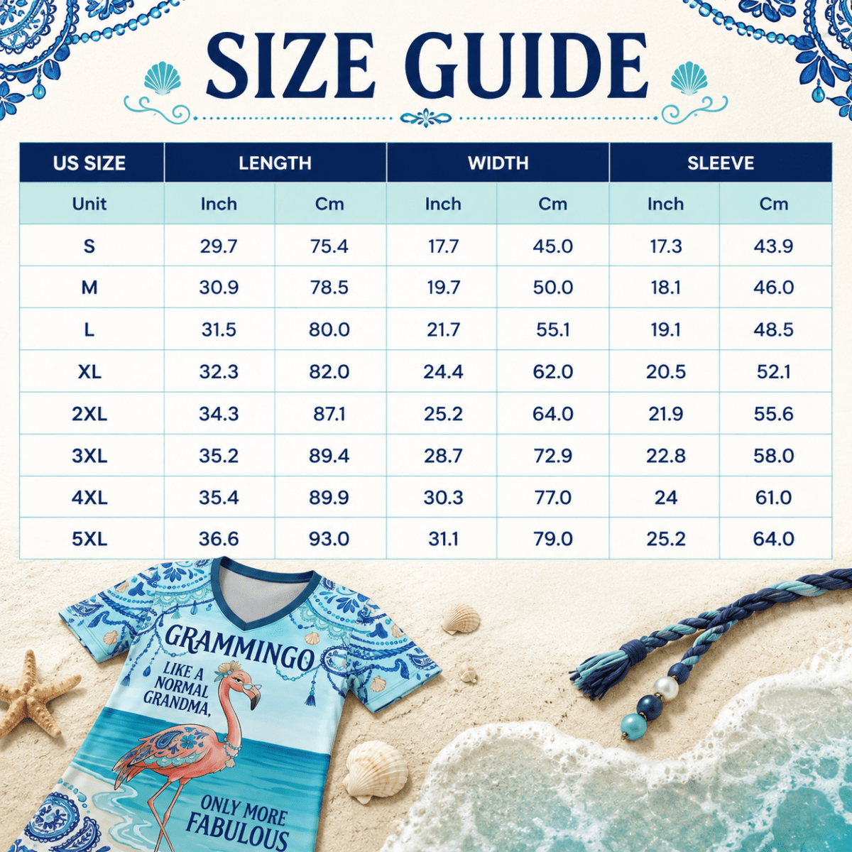 Flamingo V-Neck Shirt for Grandma, Grammingo Funny Grandma T-Shirt, All-Over Print Coastal Flamingo Shirt for Women - FlamingoAholic