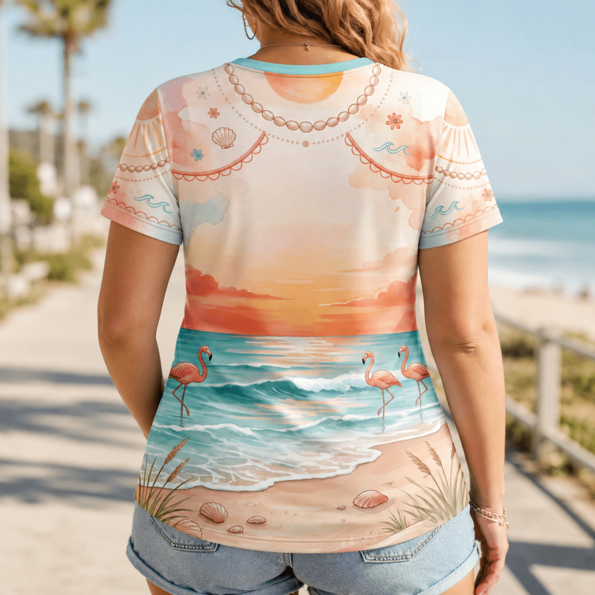 Flamingo V-Neck Shirt for Women, Tropical Beach T-Shirt, Pink Flamingo Tee, Funny Coastal Summer Shirt, Flamingo Lover Gift - FlamingoAholic