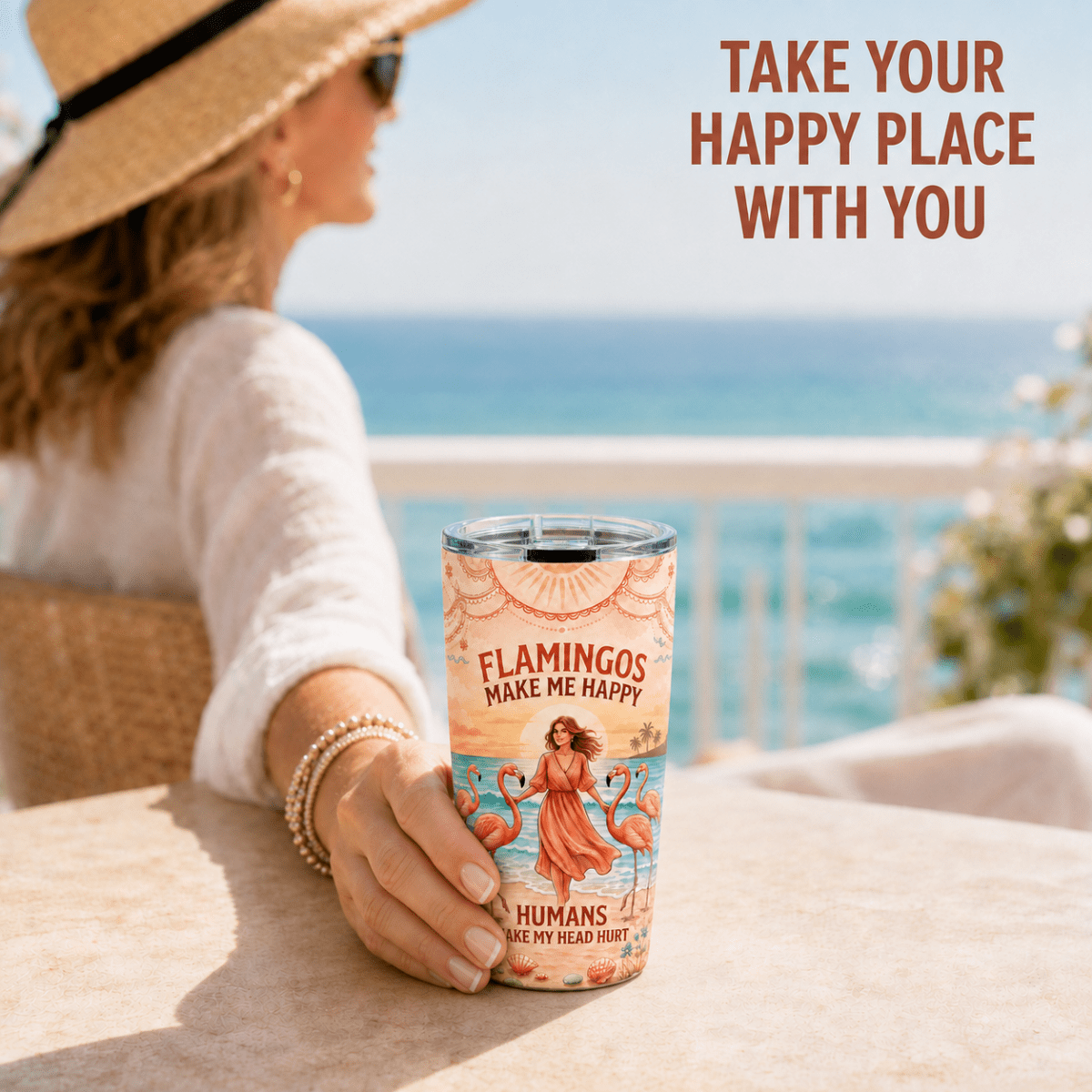 Flamingos Make Me Happy 20oz Tumbler, Funny Flamingo Stainless Steel Tumbler, Beach Lover Insulated Travel Cup for Women - FlamingoAholic