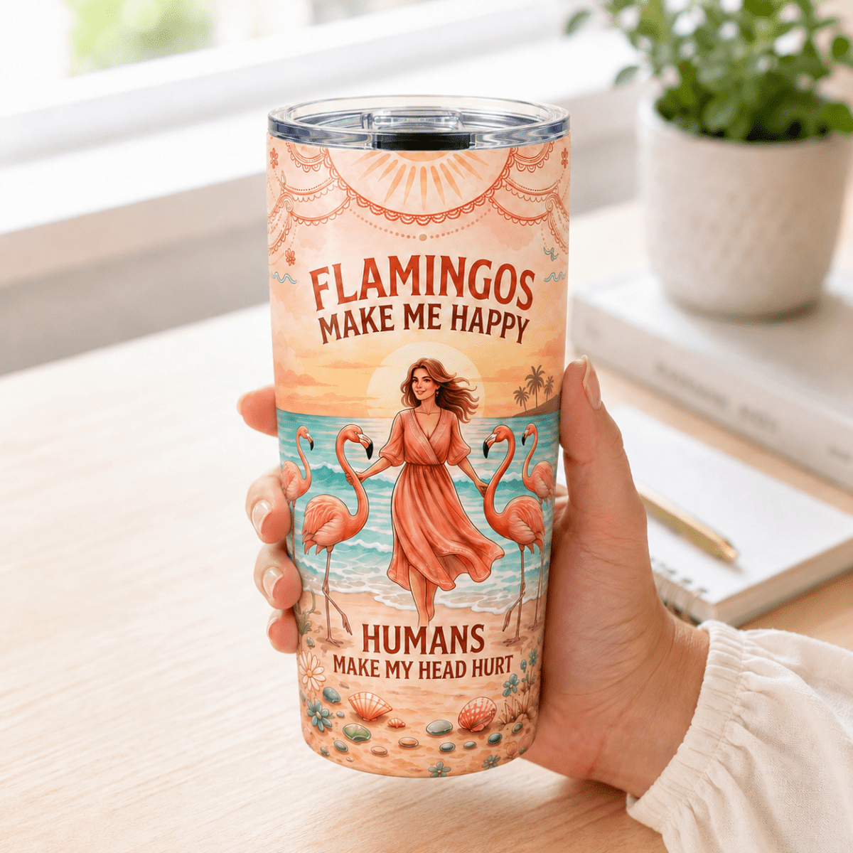 Flamingos Make Me Happy 20oz Tumbler, Funny Flamingo Stainless Steel Tumbler, Beach Lover Insulated Travel Cup for Women - FlamingoAholic