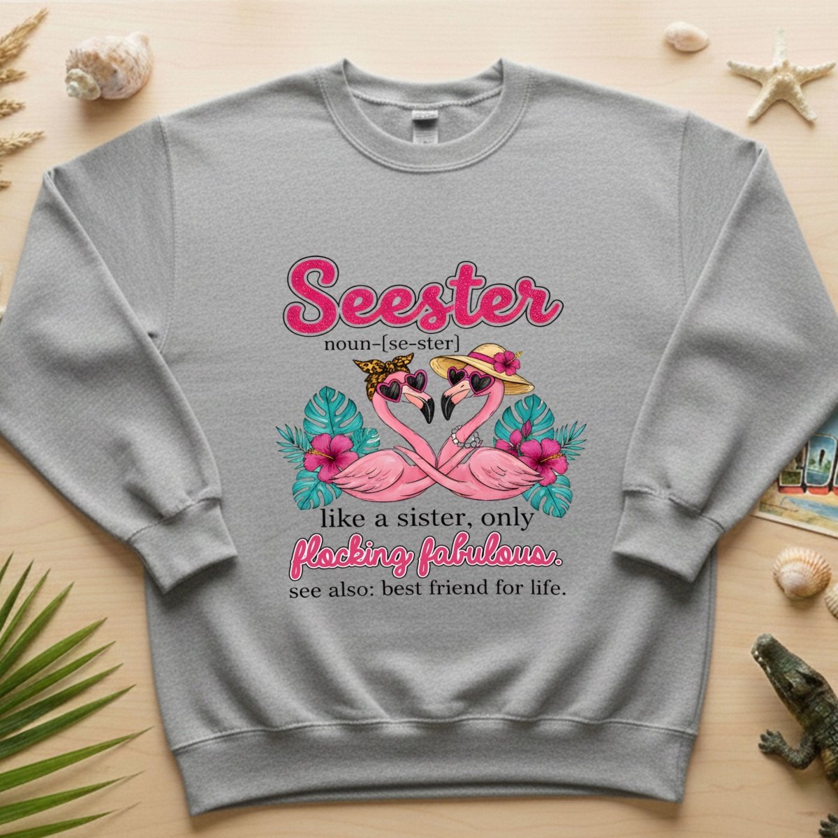 Flocking Fabulous Seester Flamingo T-Shirt - Funny Sister Best Friend Gift - FlamingoAholic