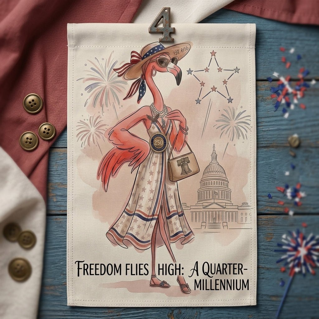Freedom Flies High A Quarter-Millennium Flamingo July 4th Garden Flag - FlamingoAholic
