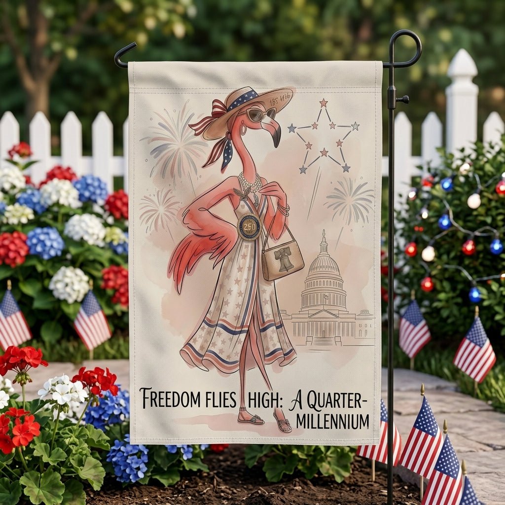Freedom Flies High A Quarter-Millennium Flamingo July 4th Garden Flag - FlamingoAholic