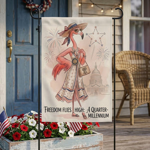 Freedom Flies High A Quarter-Millennium Flamingo July 4th Garden Flag - FlamingoAholic