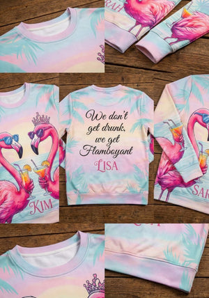 Funny Flamboyant Personalized Flamingo Sweatshirt - Custom Girls Trip Wine & Friends Gift - FlamingoAholic