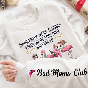 Funny Flamingo Personalized Squad Shirt - "Apparently We're Trouble" Custom Bad Moms Club Girls Trip Gift - FlamingoAholic