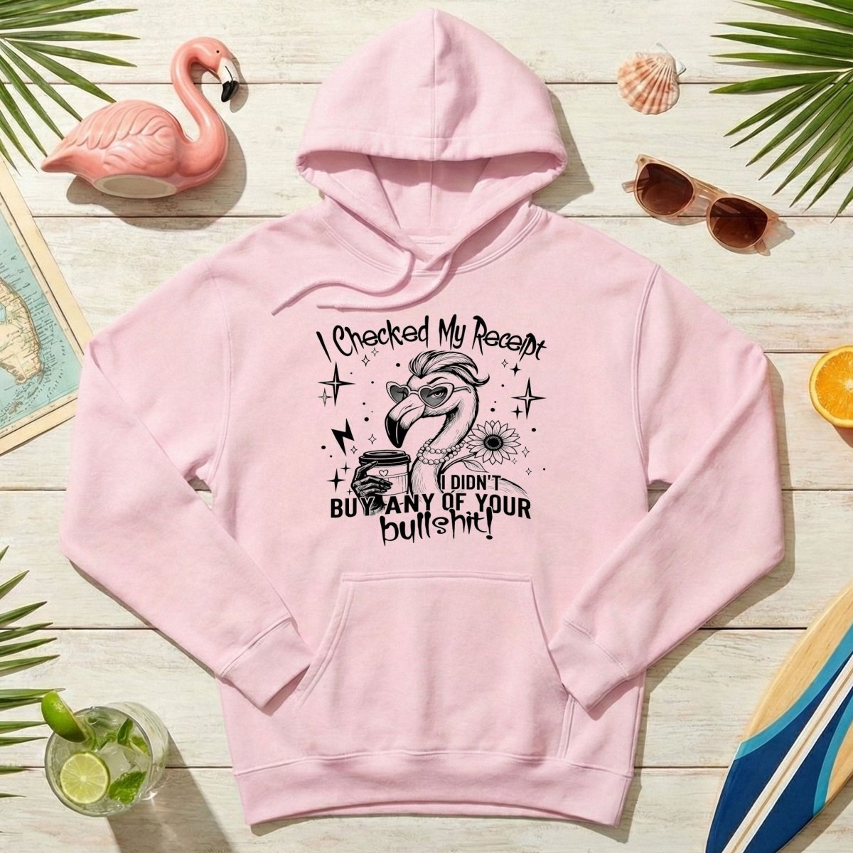 Funny Flamingo Sarcastic Shirt – I Checked My Receipt I Didn’t Buy Any Of Your Bullshit Tee, Sassy Flamingo Graphic T-Shirt - FlamingoAholic