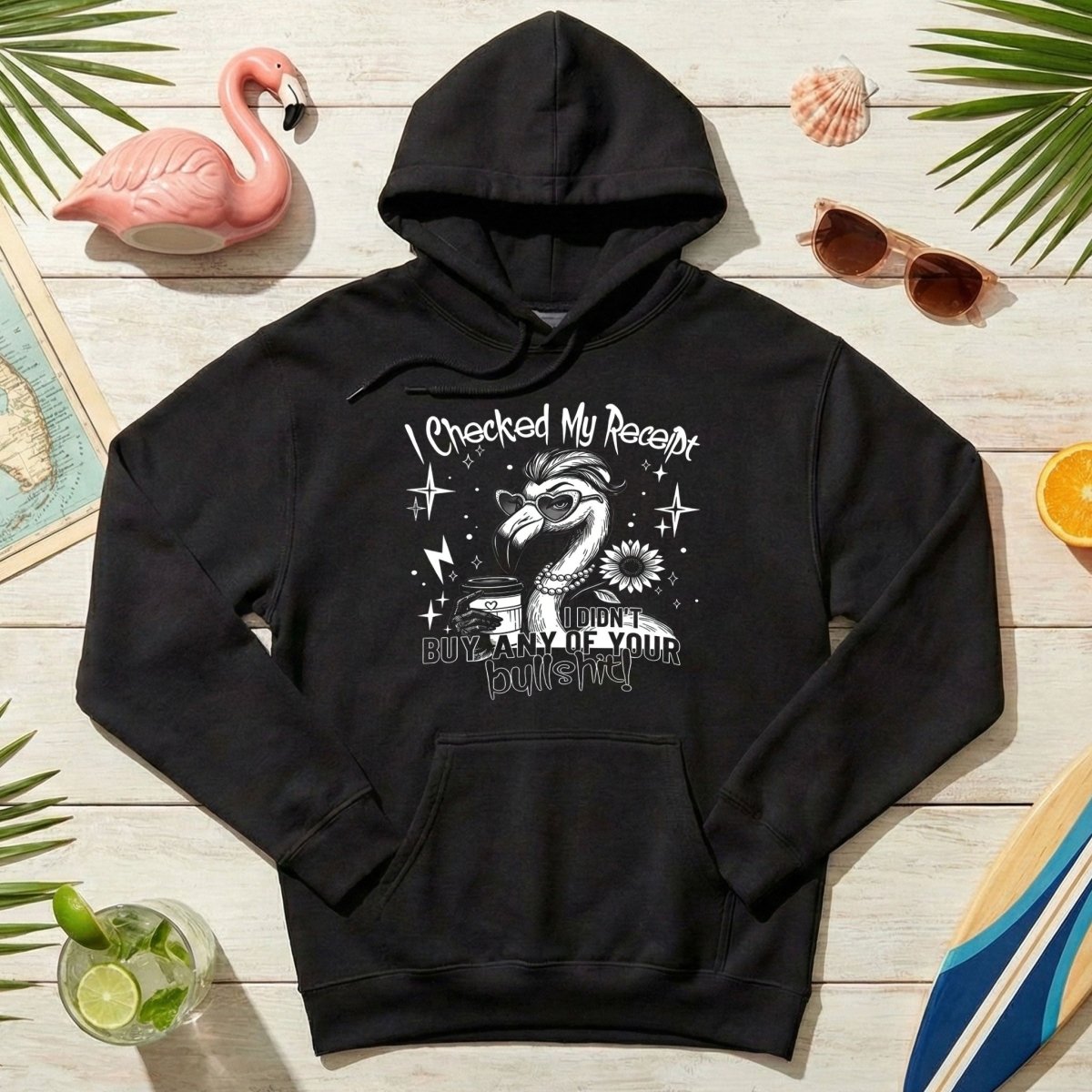 Funny Flamingo Sarcastic Shirt – I Checked My Receipt I Didn’t Buy Any Of Your Bullshit Tee, Sassy Flamingo Graphic T-Shirt - FlamingoAholic