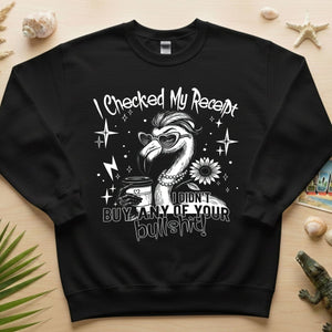 Funny Flamingo Sarcastic Shirt – I Checked My Receipt I Didn’t Buy Any Of Your Bullshit Tee, Sassy Flamingo Graphic T-Shirt - FlamingoAholic
