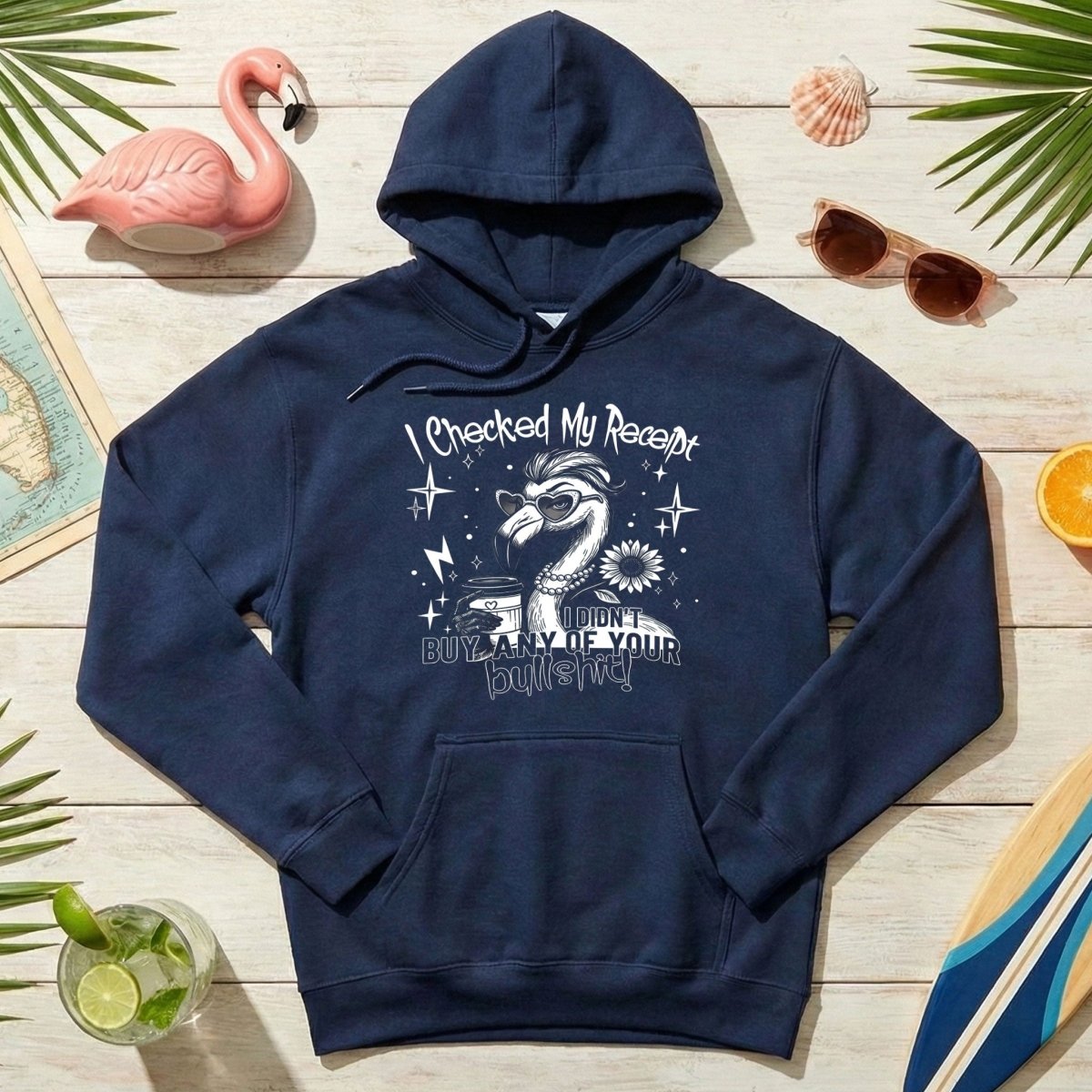 Funny Flamingo Sarcastic Shirt – I Checked My Receipt I Didn’t Buy Any Of Your Bullshit Tee, Sassy Flamingo Graphic T-Shirt - FlamingoAholic