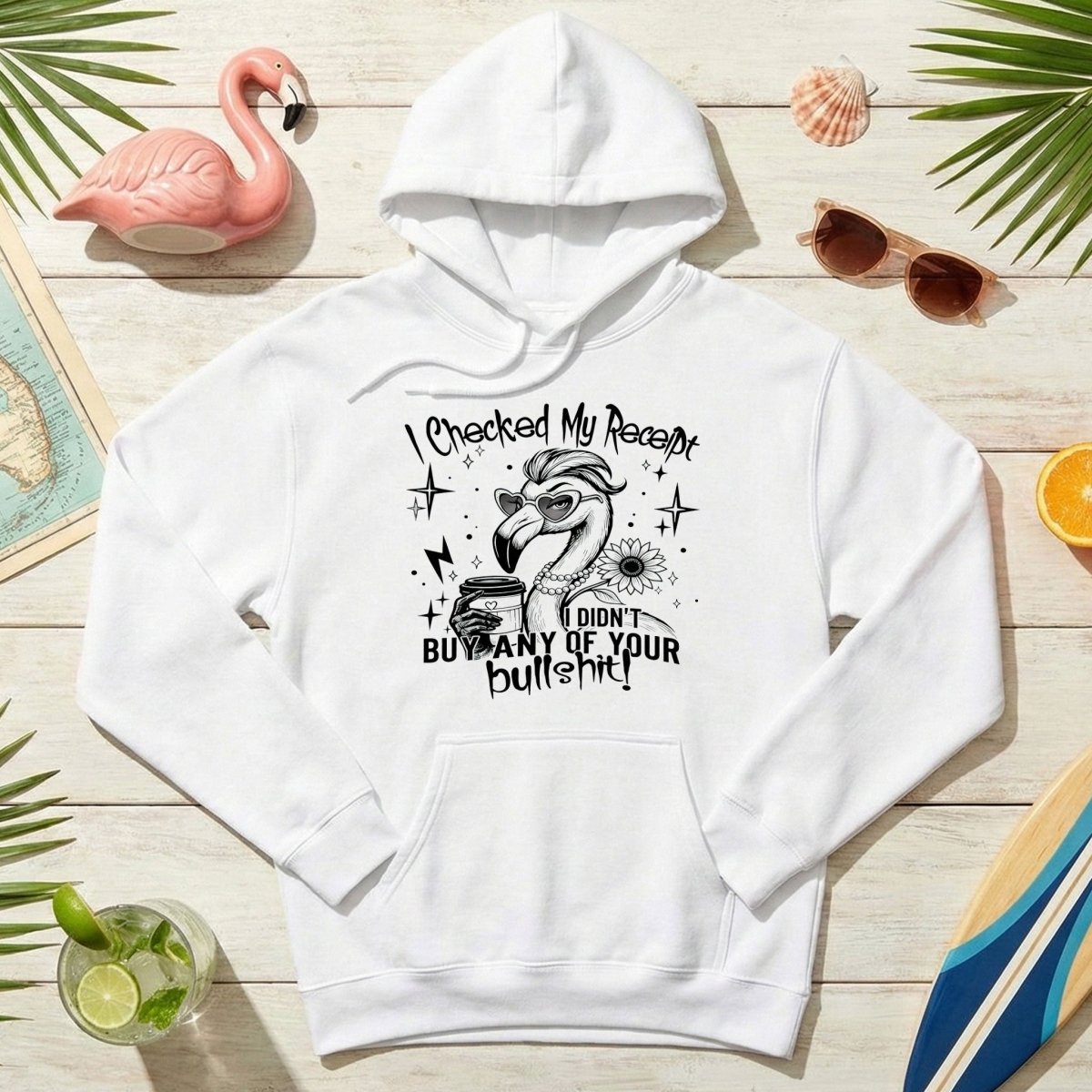 Funny Flamingo Sarcastic Shirt – I Checked My Receipt I Didn’t Buy Any Of Your Bullshit Tee, Sassy Flamingo Graphic T-Shirt - FlamingoAholic