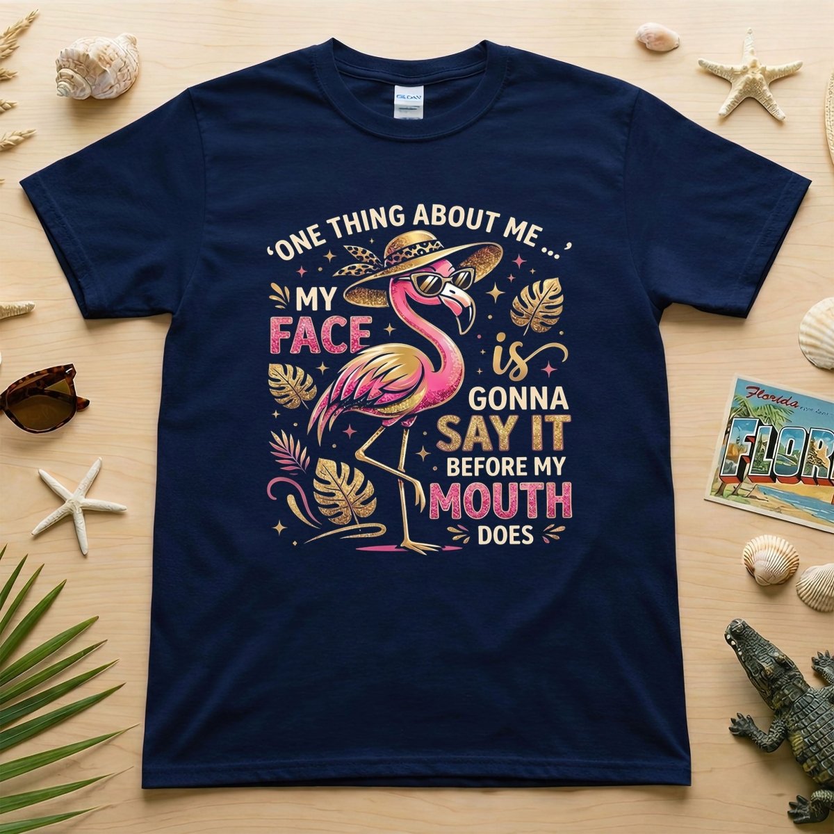 Funny Flamingo Sarcastic Shirt – My Face Is Gonna Say It Before My Mouth Does Graphic Tee - FlamingoAholic