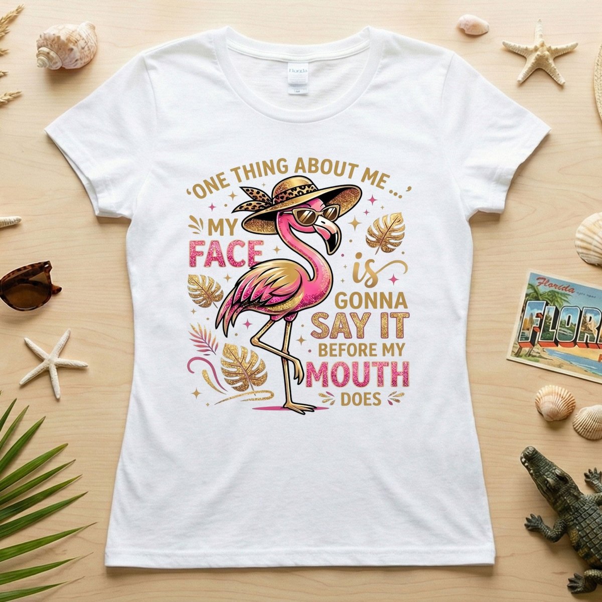 Funny Flamingo Sarcastic Shirt – My Face Is Gonna Say It Before My Mouth Does Graphic Tee - FlamingoAholic