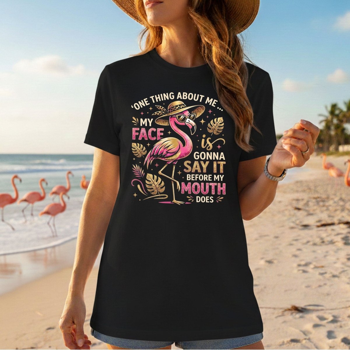 Funny Flamingo Sarcastic Shirt – My Face Is Gonna Say It Before My Mouth Does Graphic Tee - FlamingoAholic