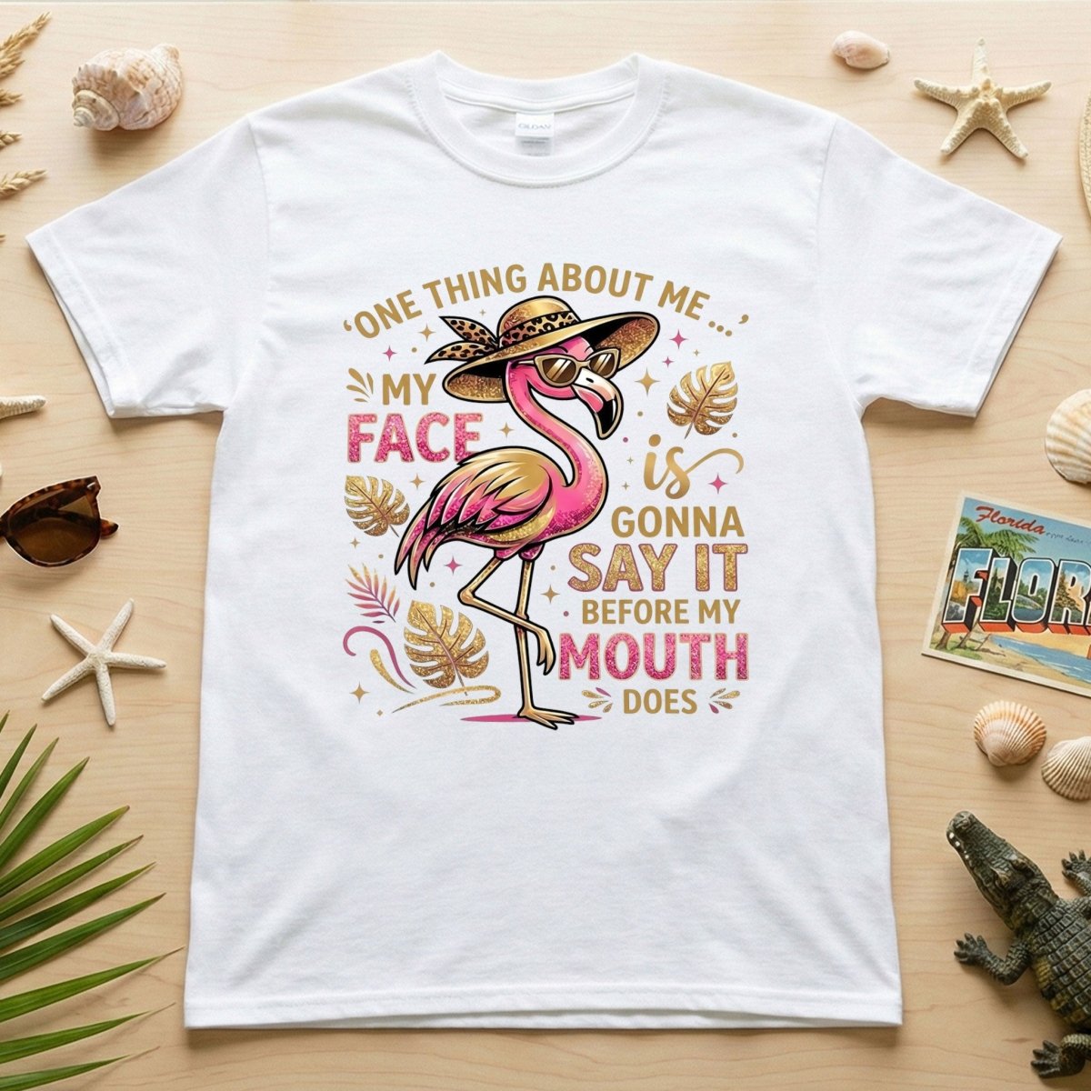 Funny Flamingo Sarcastic Shirt – My Face Is Gonna Say It Before My Mouth Does Graphic Tee - FlamingoAholic