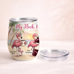 Funny Flamingo Wine Tumbler - My Flock My People My Therapy - Insulated Mom Gift - FlamingoAholic