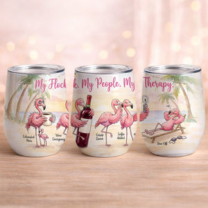 Funny Flamingo Wine Tumbler - My Flock My People My Therapy - Insulated Mom Gift - FlamingoAholic
