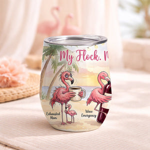 Funny Flamingo Wine Tumbler - My Flock My People My Therapy - Insulated Mom Gift - FlamingoAholic