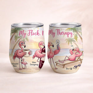 Funny Flamingo Wine Tumbler - My Flock My People My Therapy - Insulated Mom Gift - FlamingoAholic