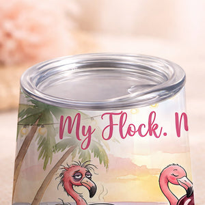 Funny Flamingo Wine Tumbler - My Flock My People My Therapy - Insulated Mom Gift - FlamingoAholic