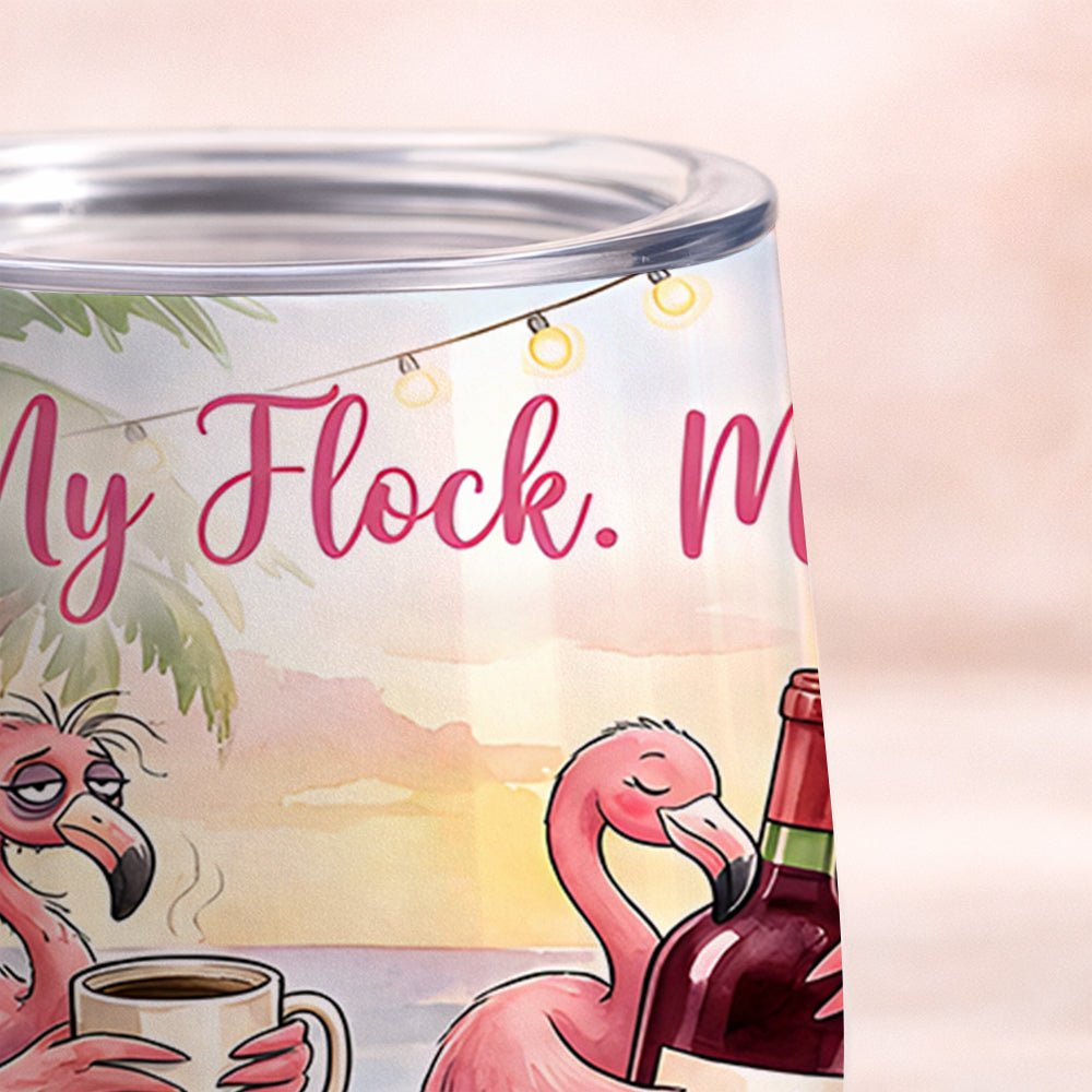 Funny Flamingo Wine Tumbler - My Flock My People My Therapy - Insulated Mom Gift - FlamingoAholic