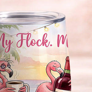 Funny Flamingo Wine Tumbler - My Flock My People My Therapy - Insulated Mom Gift - FlamingoAholic
