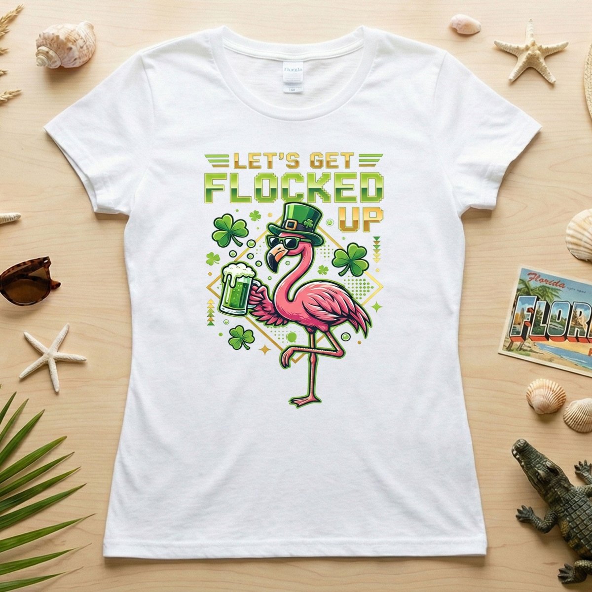 Funny Let's Get Flocked Up St. Patrick's Day Flamingo T-Shirt - Irish Beer Party Tee - FlamingoAholic