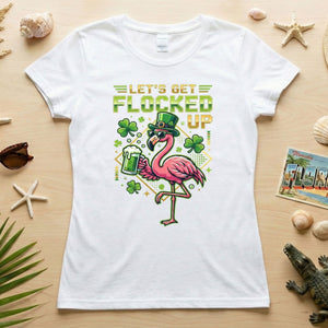 Funny Let's Get Flocked Up St. Patrick's Day Flamingo T-Shirt - Irish Beer Party Tee - FlamingoAholic