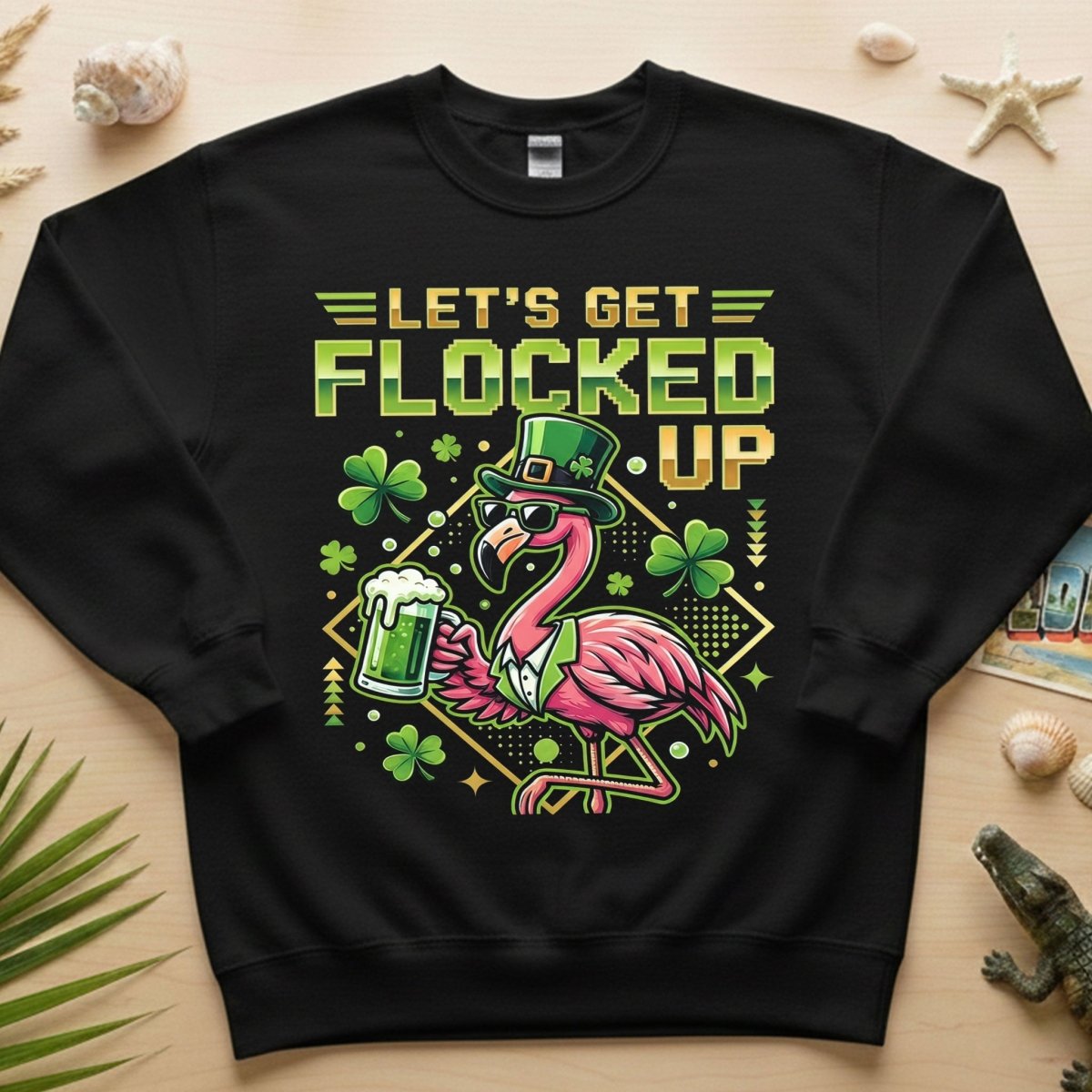 Funny Let's Get Flocked Up St. Patrick's Day Flamingo T-Shirt - Irish Beer Party Tee - FlamingoAholic