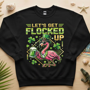 Funny Let's Get Flocked Up St. Patrick's Day Flamingo T-Shirt - Irish Beer Party Tee - FlamingoAholic