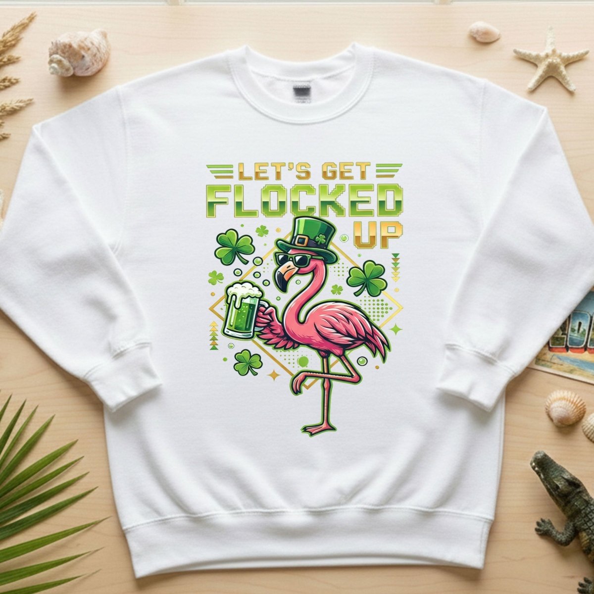 Funny Let's Get Flocked Up St. Patrick's Day Flamingo T-Shirt - Irish Beer Party Tee - FlamingoAholic