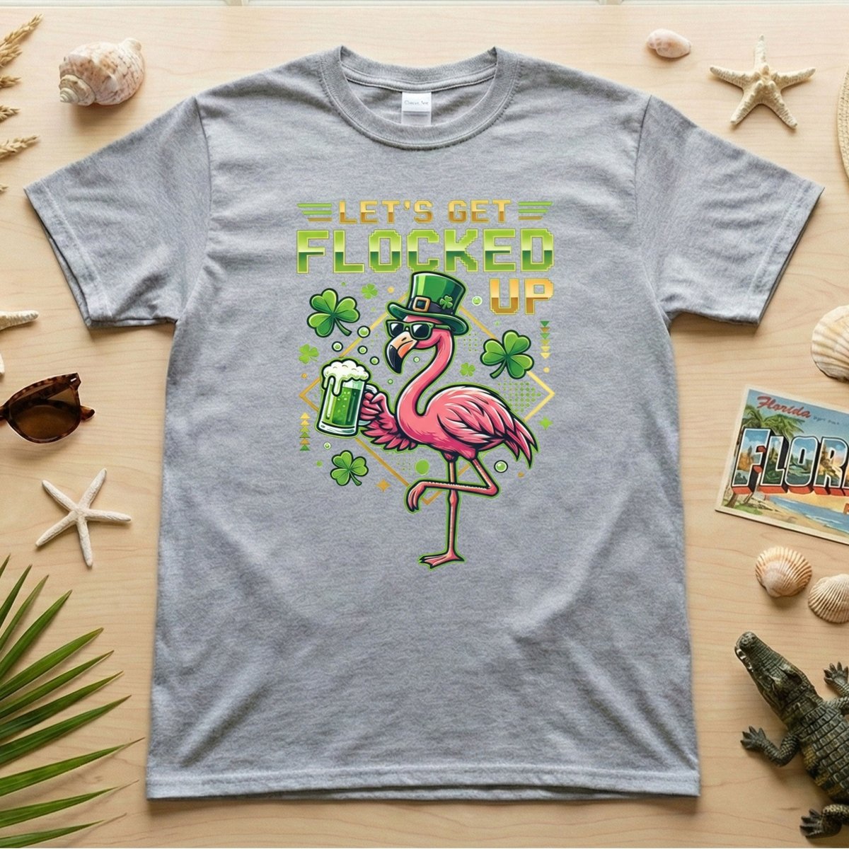 Funny Let's Get Flocked Up St. Patrick's Day Flamingo T-Shirt - Irish Beer Party Tee - FlamingoAholic