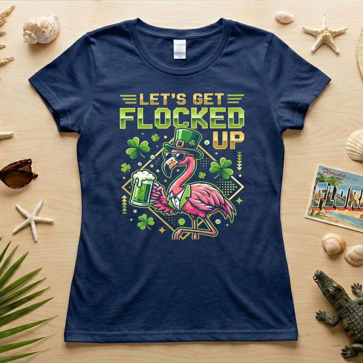 Funny Let's Get Flocked Up St. Patrick's Day Flamingo T-Shirt - Irish Beer Party Tee - FlamingoAholic
