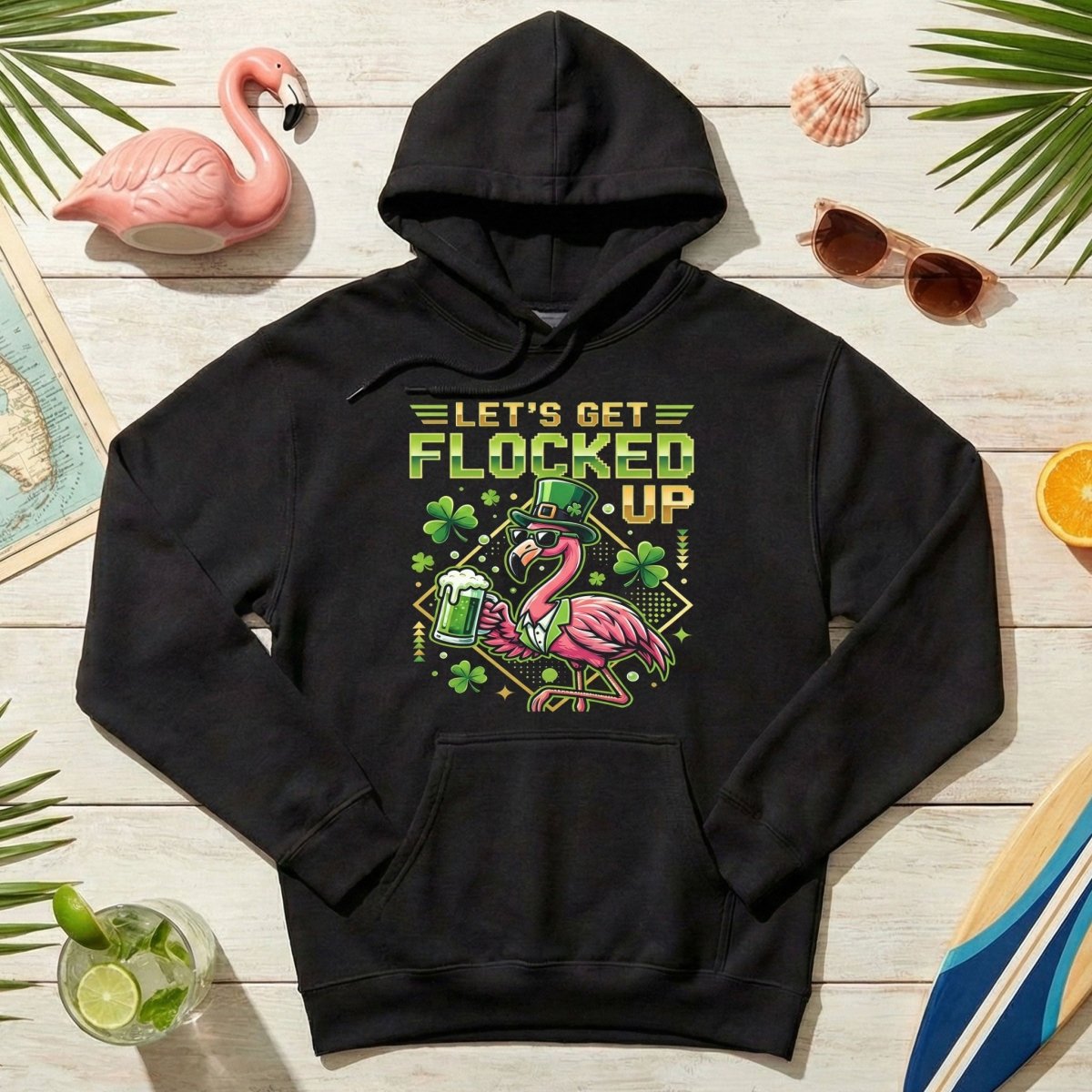 Funny Let's Get Flocked Up St. Patrick's Day Flamingo T-Shirt - Irish Beer Party Tee - FlamingoAholic