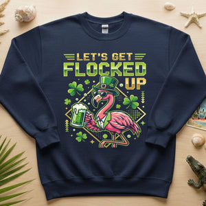 Funny Let's Get Flocked Up St. Patrick's Day Flamingo T-Shirt - Irish Beer Party Tee - FlamingoAholic