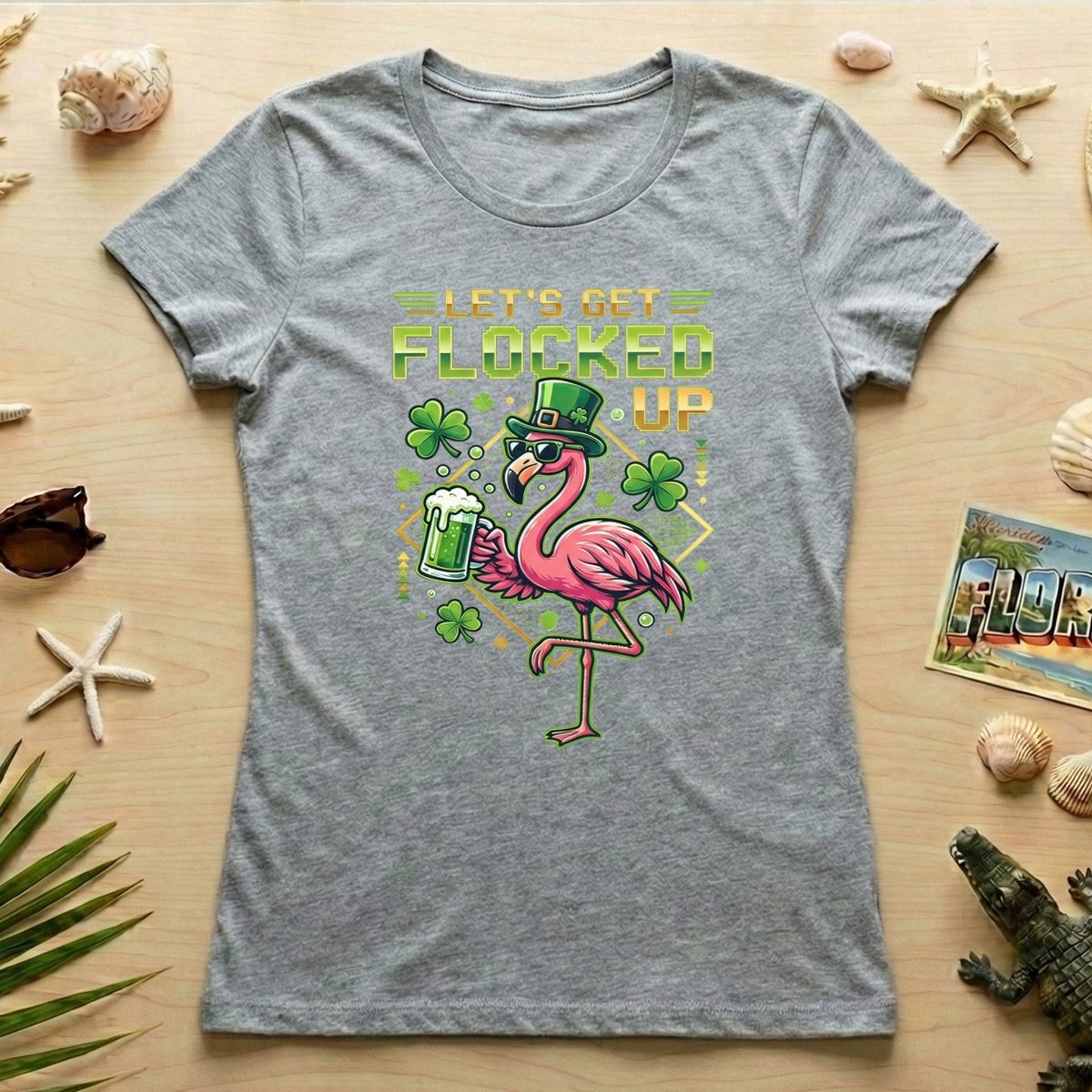 Funny Let's Get Flocked Up St. Patrick's Day Flamingo T-Shirt - Irish Beer Party Tee - FlamingoAholic