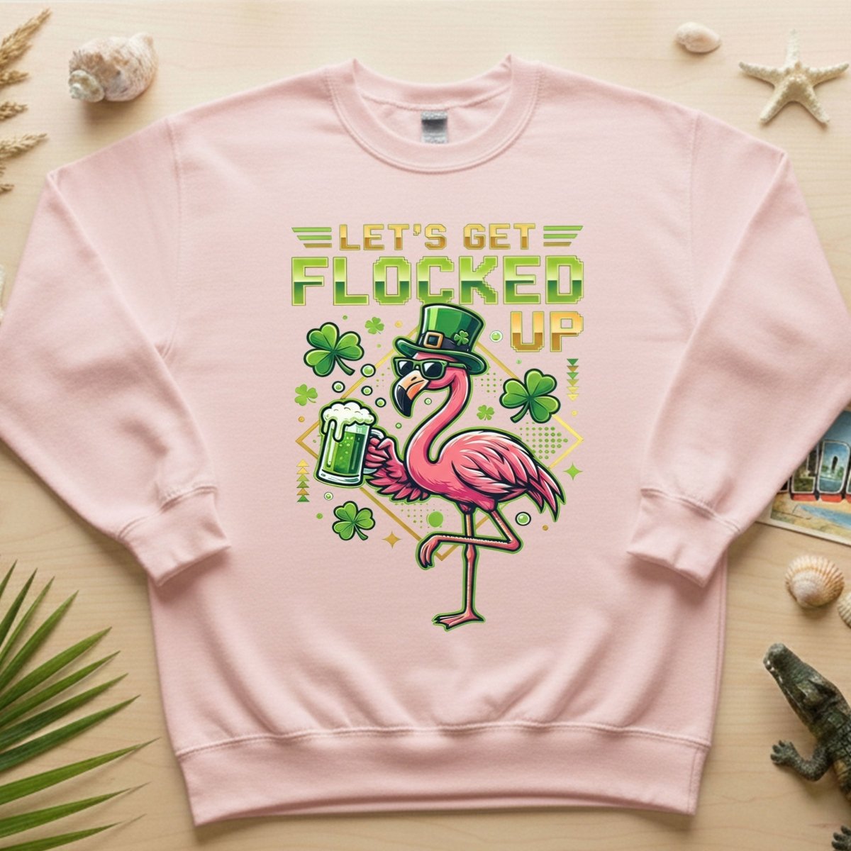 Funny Let's Get Flocked Up St. Patrick's Day Flamingo T-Shirt - Irish Beer Party Tee - FlamingoAholic