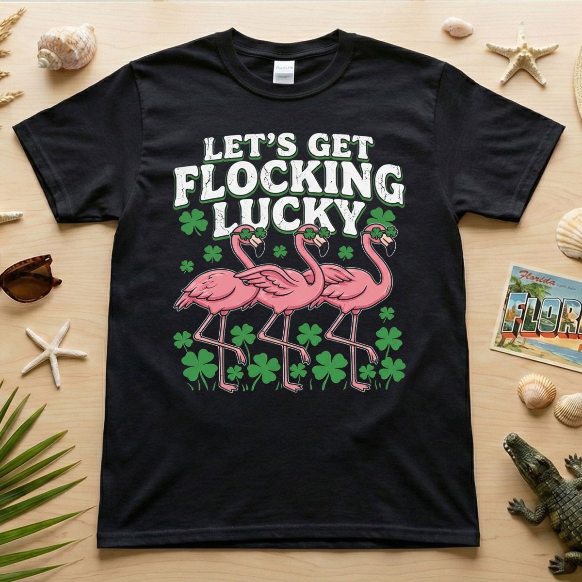 Funny 'Lets Get Flocking Lucky' Flamingo St. Patrick's Day T-Shirt - Festive Irish Women's Tee - FlamingoAholic