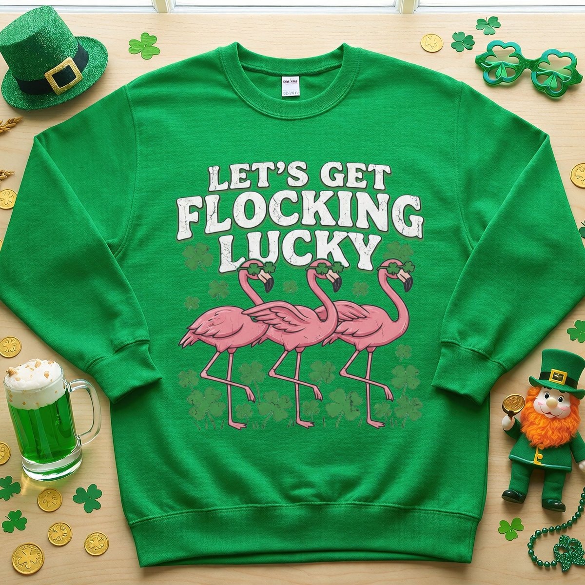 Funny 'Lets Get Flocking Lucky' Flamingo St. Patrick's Day T-Shirt - Festive Irish Women's Tee - FlamingoAholic