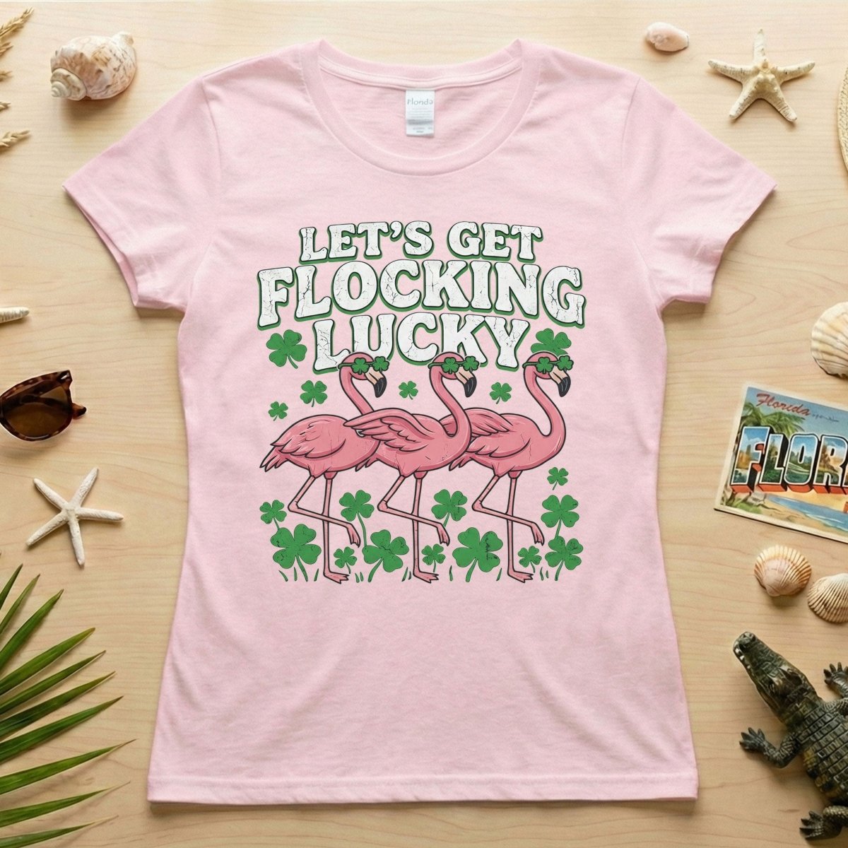Funny 'Lets Get Flocking Lucky' Flamingo St. Patrick's Day T-Shirt - Festive Irish Women's Tee - FlamingoAholic
