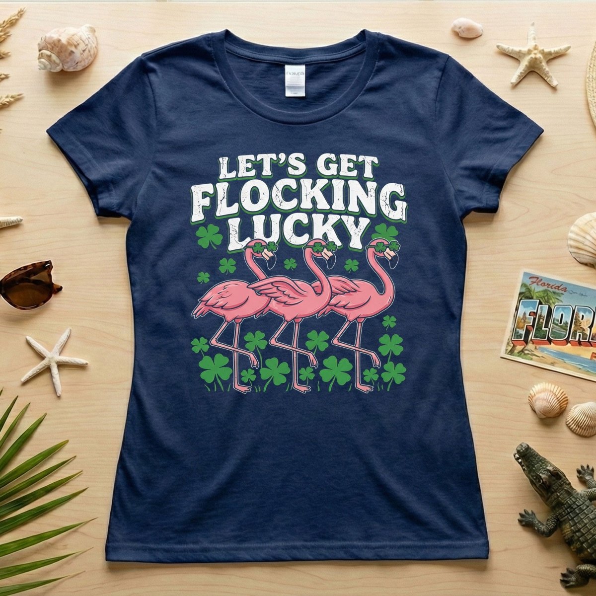 Funny 'Lets Get Flocking Lucky' Flamingo St. Patrick's Day T-Shirt - Festive Irish Women's Tee - FlamingoAholic