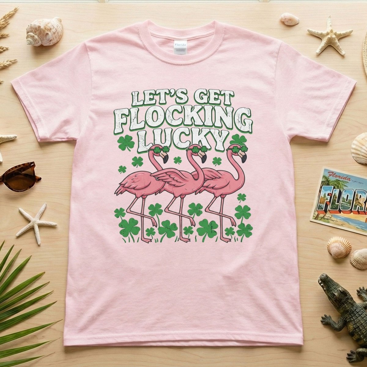 Funny 'Lets Get Flocking Lucky' Flamingo St. Patrick's Day T-Shirt - Festive Irish Women's Tee - FlamingoAholic