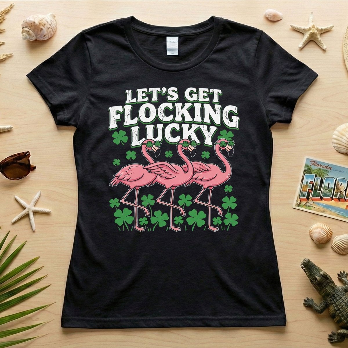 Funny 'Lets Get Flocking Lucky' Flamingo St. Patrick's Day T-Shirt - Festive Irish Women's Tee - FlamingoAholic