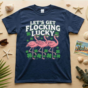 Funny 'Lets Get Flocking Lucky' Flamingo St. Patrick's Day T-Shirt - Festive Irish Women's Tee - FlamingoAholic