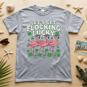 Funny 'Lets Get Flocking Lucky' Flamingo St. Patrick's Day T-Shirt - Festive Irish Women's Tee - FlamingoAholic