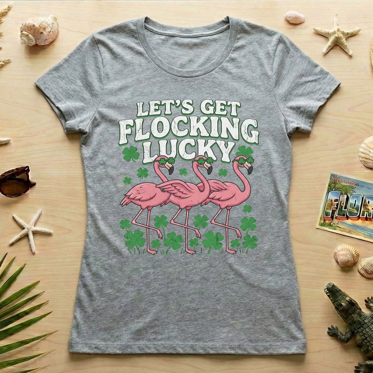 Funny 'Lets Get Flocking Lucky' Flamingo St. Patrick's Day T-Shirt - Festive Irish Women's Tee - FlamingoAholic