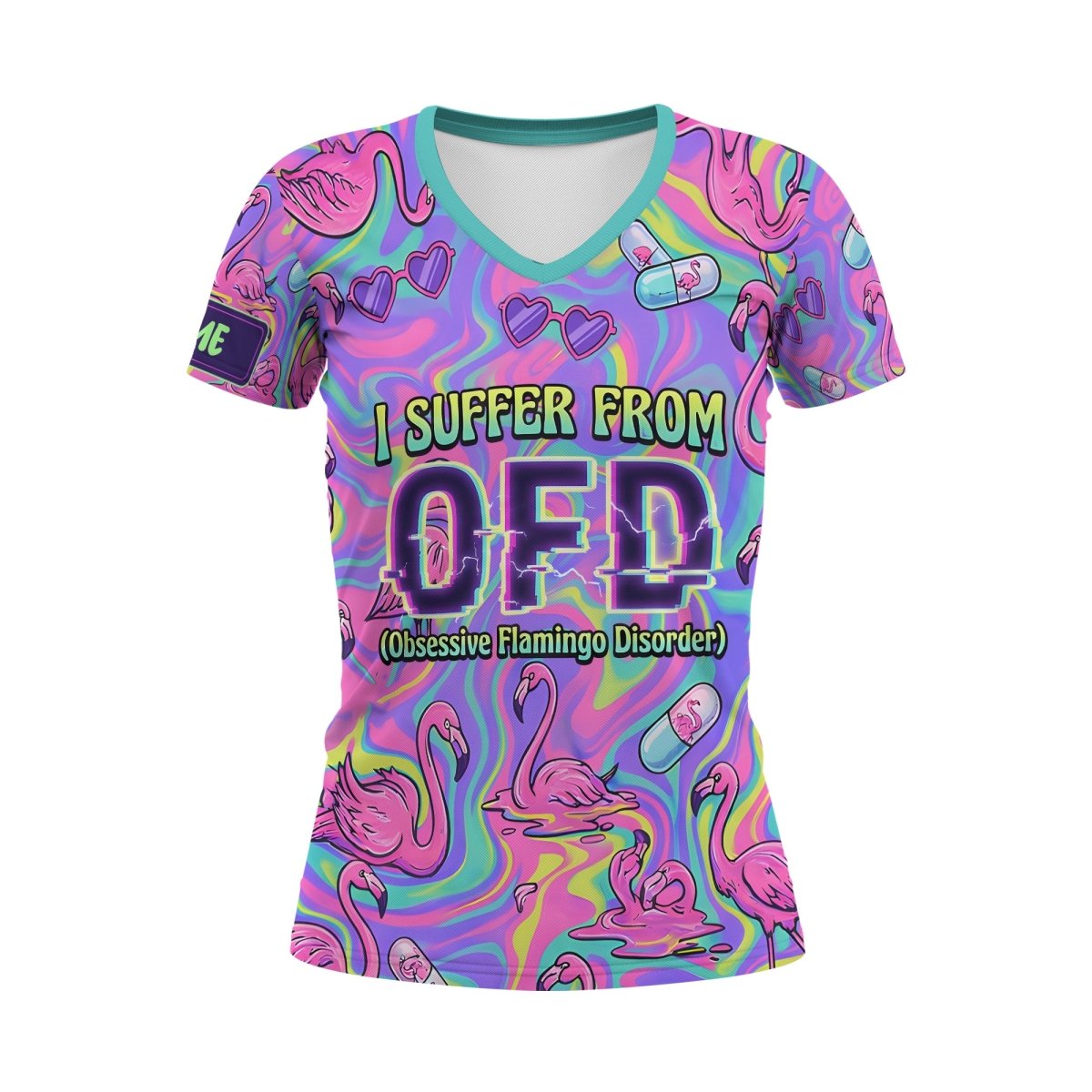 Funny Obsessive Flamingo Disorder (OFD) V - Neck Shirt - Personalized AOP Flamingo Lover Gift - FlamingoAholic